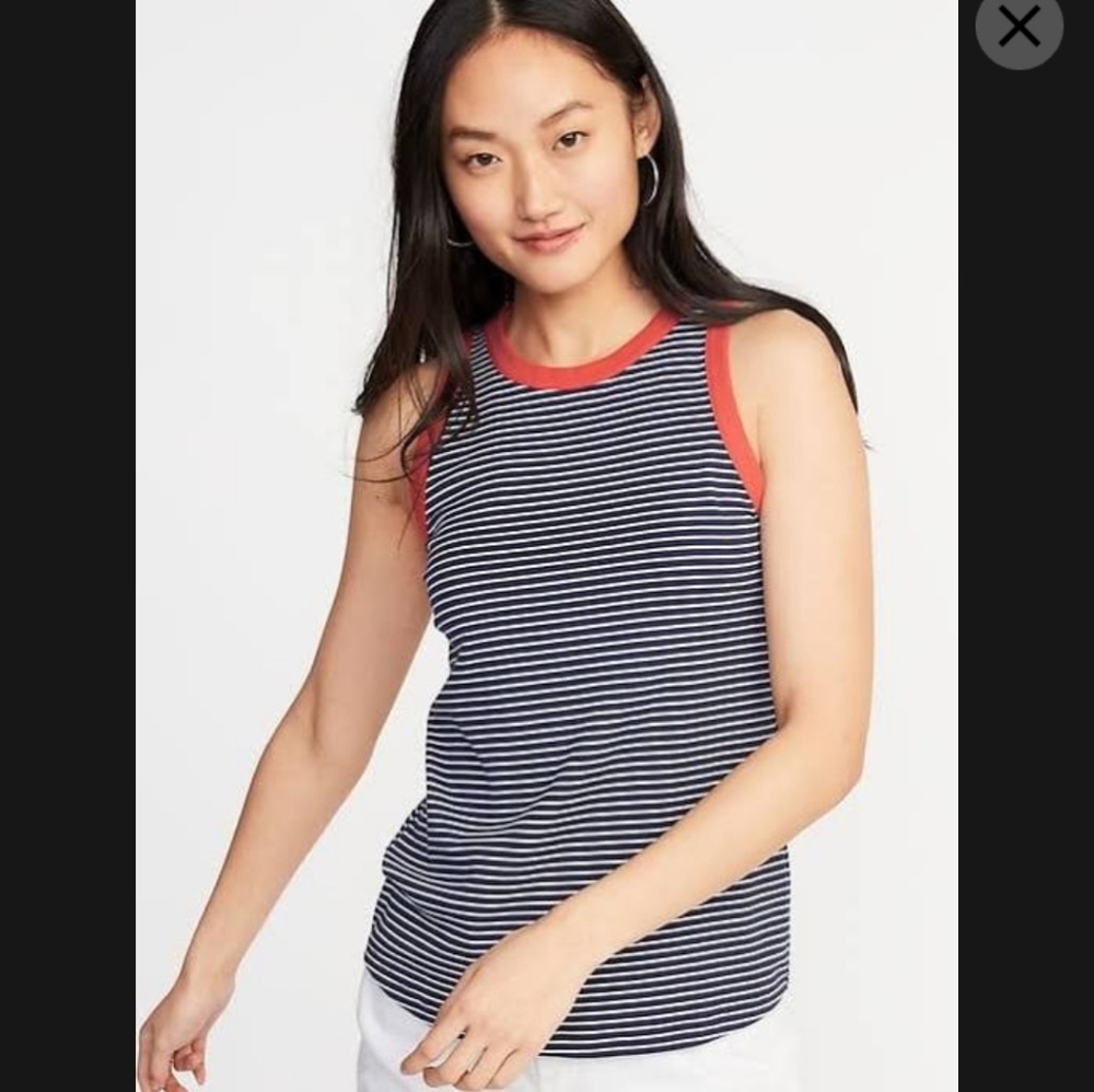 Old Navy Women's Slim-Fit High-Neck Tank Navy Stri